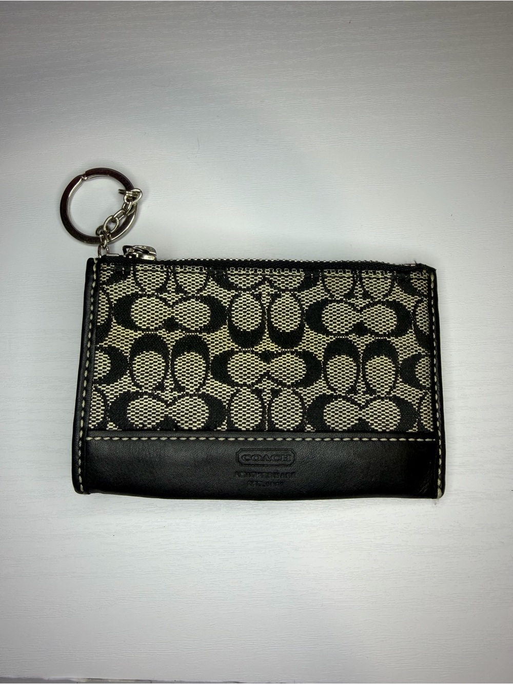 VINTAGE Coach Signature Canvas and Black Leather Key Pouch